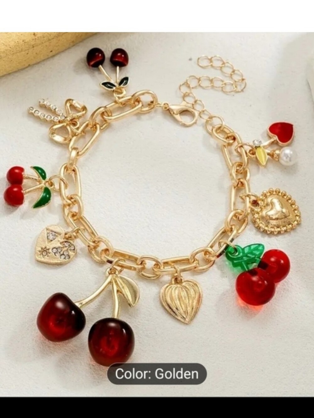 🆕️🍒 Gold-Tone Cherry Charm Bracelet🍒